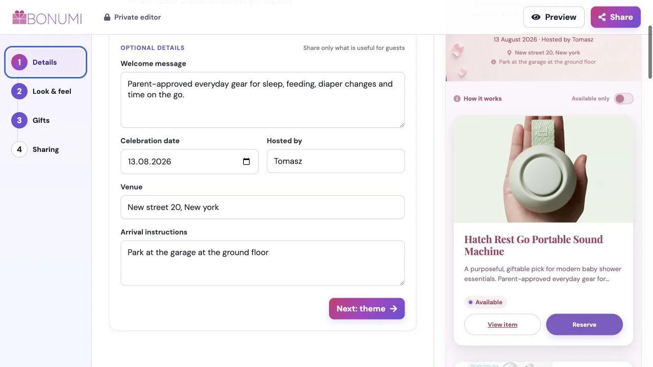 Bonumi register details editor